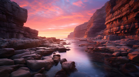 Rocky coast of the Mediterranean Sea at sunset. 3d renderingの素材