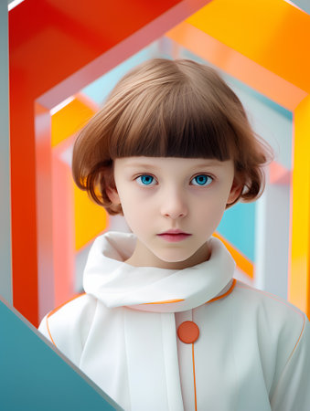 Portrait of a little girl in a white coat. 3d renderingの素材
