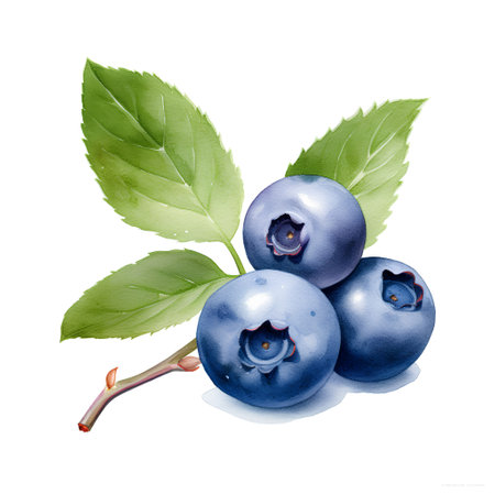 Blueberry. Hand drawn watercolor illustration isolated on white background.の素材