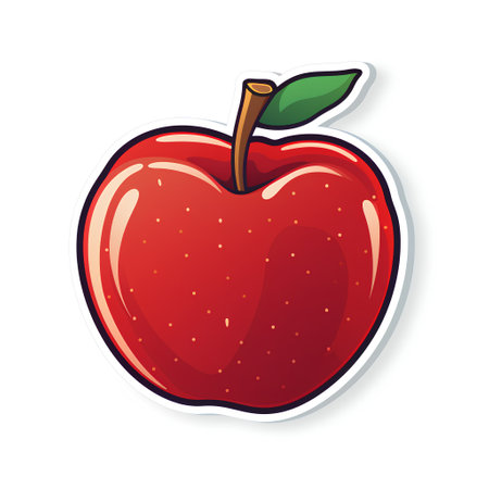 Apple sticker. Vector illustration. Isolated on white background. Cartoon style.の素材