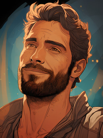 Portrait of a handsome man with a beard. Vector illustration.の素材