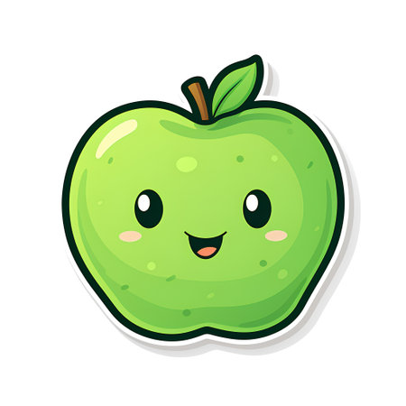 Cute cartoon green apple character. Vector illustration isolated on white background.の素材