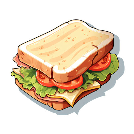 Sandwich with cheese, tomato and lettuce. Vector illustration isolated on white background.の素材