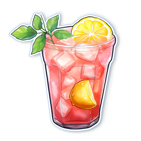 Hand drawn watercolor cocktail with lemon and mint. Vector illustration.の素材