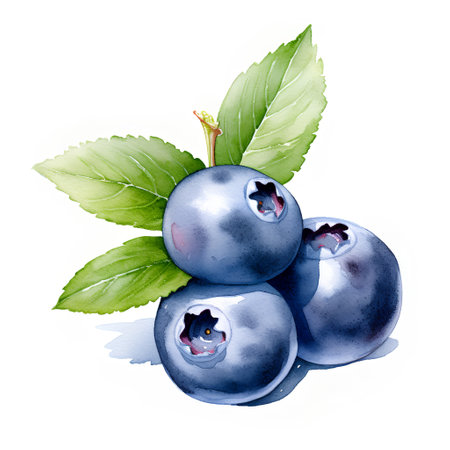 Blueberry. Hand drawn watercolor illustration. Isolated on white backgroundの素材
