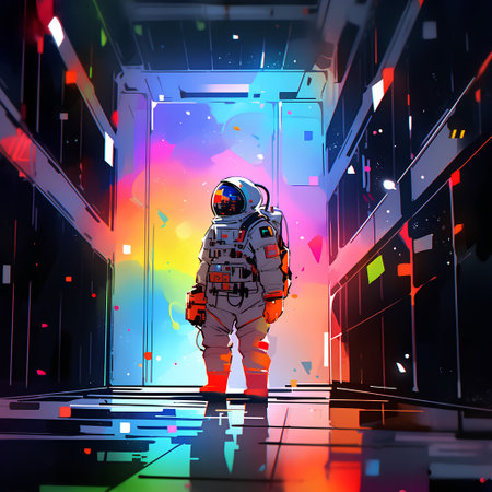 Astronaut in the server room. Futuristic concept. Vector illustration.の素材