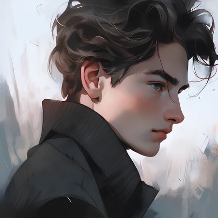 Portrait of a handsome young man in a black suit. 3D rendering.の素材