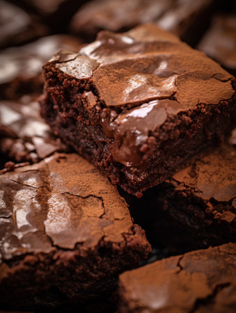 Chocolate brownies. Selective focus. Shallow depth of field. Toned.の素材