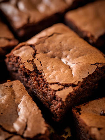 Chocolate brownies. Selective focus. Shallow depth of field. Toned.の素材