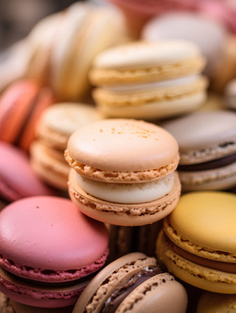 Colorful macaroons on wooden background. Selective focus.の素材
