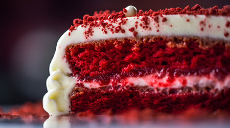 Red velvet cake on a dark background. Selective focus. Toned.の素材