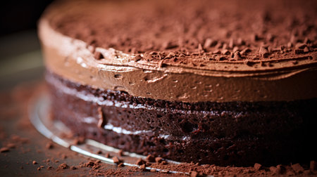 Chocolate cake with cocoa powder. Selective focus. Toned.の素材