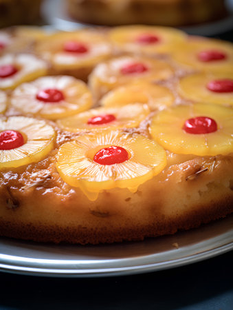 Pineapple Cheesecake with Cherry Jam. Organic Food.の素材