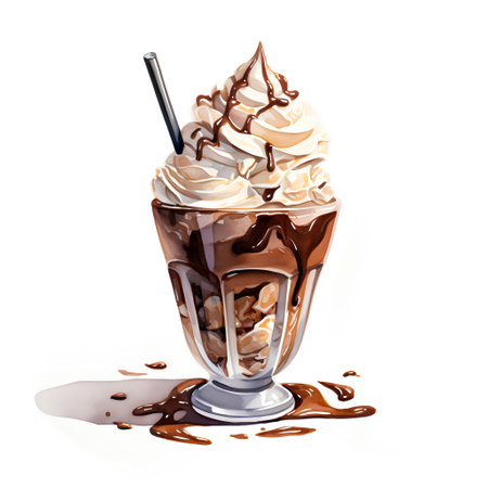 Chocolate milkshake with whipped cream and chocolate syrup. Vector illustrationの素材