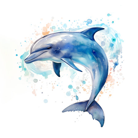 Dolphin watercolor illustration. Hand drawn isolated on white background.の素材