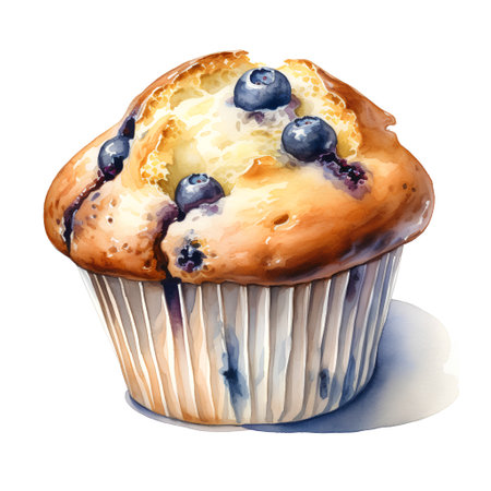 Muffin with blueberries. Watercolor illustration isolated on white backgroundの素材