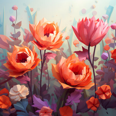 Flower background with red and orange poppies. Vector illustration.の素材