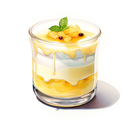Panna cotta dessert in a glass isolated on white background.の素材