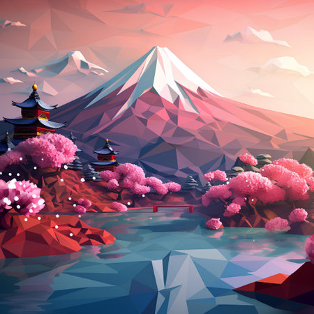 Mt. Fuji and cherry blossom in Japan. Vector illustrationの素材
