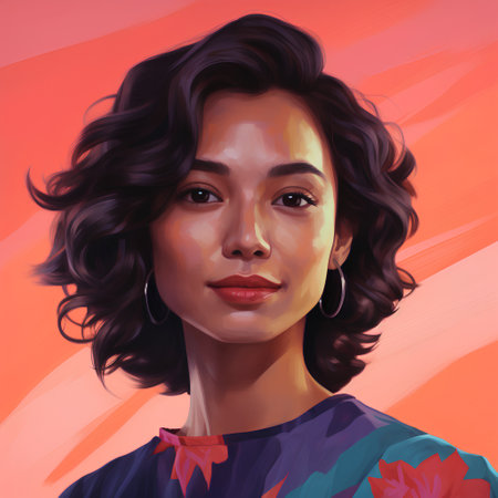 Portrait of a beautiful woman with curly black hair. Vector illustration.の素材