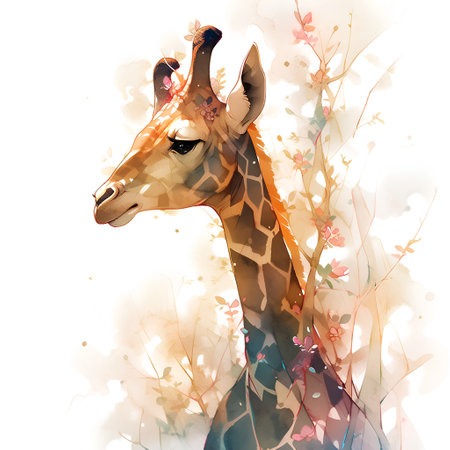Giraffe. Watercolor hand drawn illustration isolated on white backgroundの素材