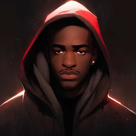 Futuristic portrait of a man in a hood. 3d renderingの素材
