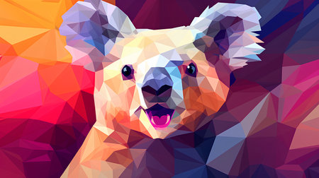 Low poly koala head vector illustration. Geometric low poly background.の素材