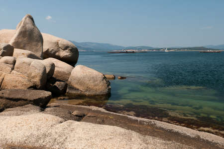 Big rock by the sea in Illa de Arousa, Galicia, Spainの写真素材