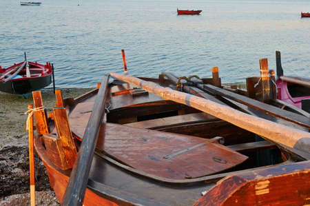 A traditional wooden made Galician Fishing boat called Dornaの写真素材