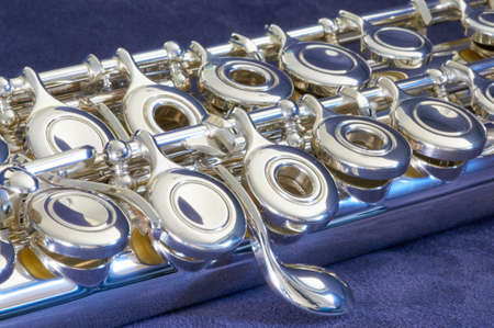 Two flutes on a blue blackgroundの写真素材