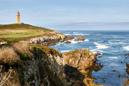 Hercules lighthouse in A Coruna, Spain is the oldest active lighthouse n the worldの写真素材