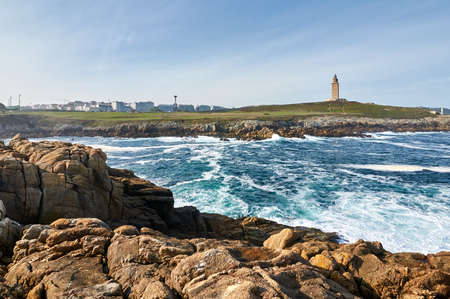 Hercules lighthouse in A Coruna, Spain is the oldest active lighthouse n the worldの写真素材