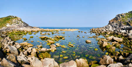 Rocks pn Cies Islands seaside. Vigo, Pontevedra Spainの写真素材