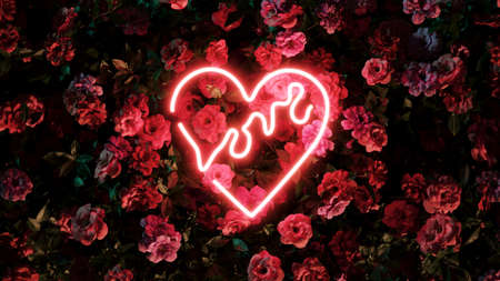 Love heart with neon lightsの写真素材