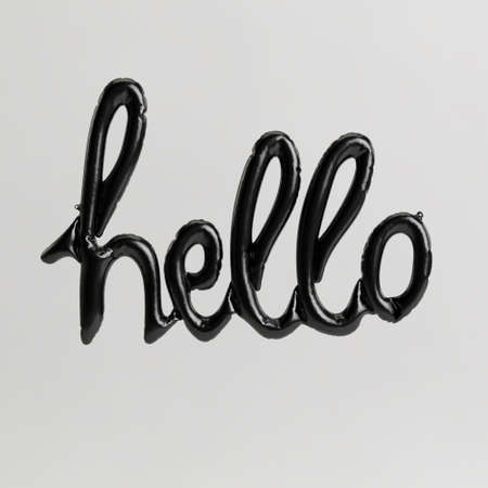 Hello word-shaped 3d illustration of black balloon isolated on white backgroundの写真素材