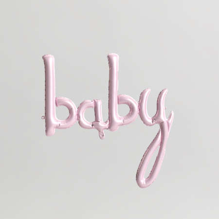 Baby word-shaped 3d illustration of type 2 pastel rose balloons isolated on white backgroundの写真素材