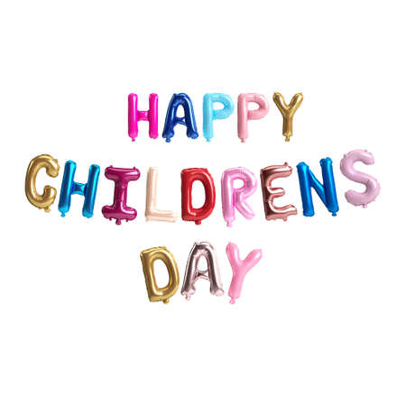 Happy childrens day with 3d illustration balloons isolated on white backgroundの写真素材