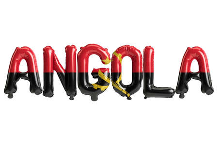 3d illustration of Angola-letter balloons with flags color isolated on whiteの写真素材