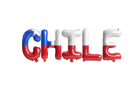 3d illustration of Chile-letter balloons with flags color isolated on white