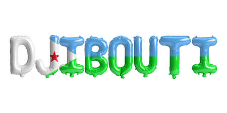3d illustration of Djibouti-letter balloons with flags color isolated on whiteの写真素材