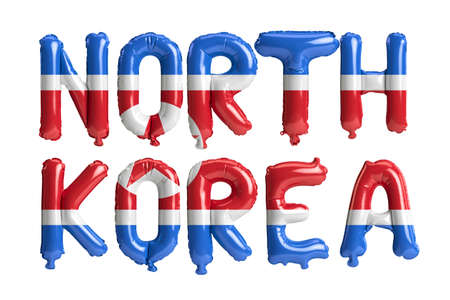 3d illustration of North Korea-letter balloons with flags color isolated on whiteの写真素材