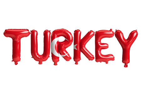 3d illustration of Turkey-letter balloons with flags color isolated on whiteの写真素材