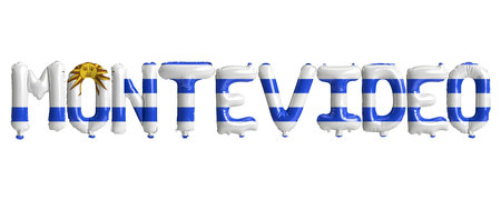 3d illustration of Montevideo capital balloons with Uruguay flags color isolated on whiteの写真素材