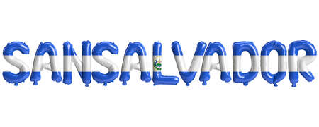 3d illustration of San Salvador capital balloons with El Salvador flags color isolated on whiteの写真素材