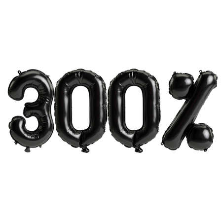 3d illustration black balloons shape 300% isolated on white background