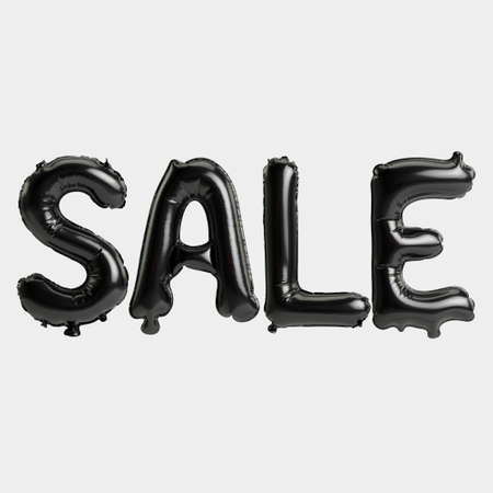 3d illustration black balloons sale-letter isolated on white backgroundの写真素材