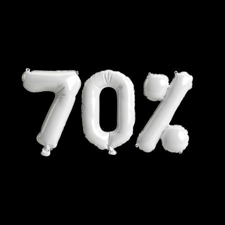 3d illustration of white balloons 70%-shape isolated on black backgroundの写真素材