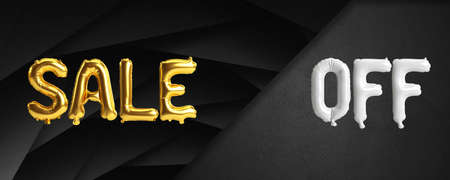 3d illustration of gold combined with black balloons sale off-letters on luxury backgroundの写真素材