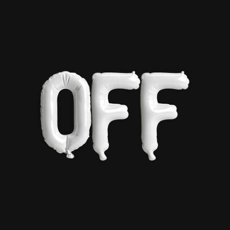 3d illustration white balloons off-letter isolated on black backgroundの写真素材
