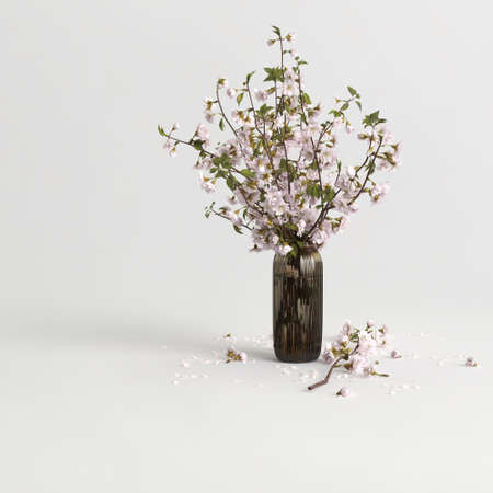 3d illustration flowers vase decoration  isolated on white backgroundの写真素材